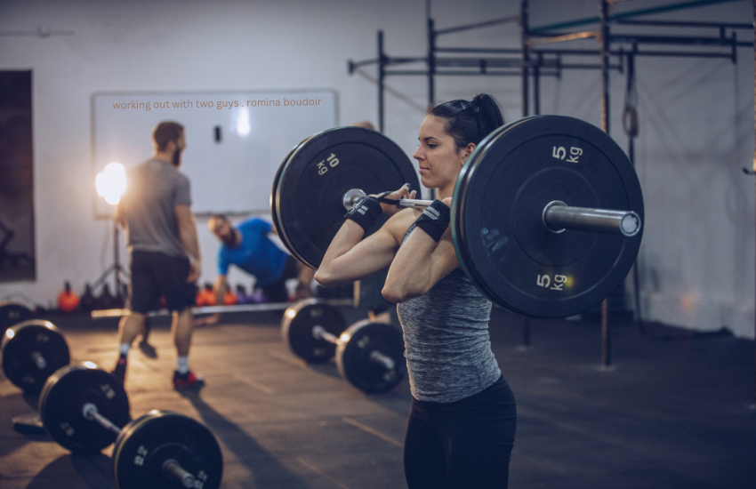 working out with two guys . romina boudoir